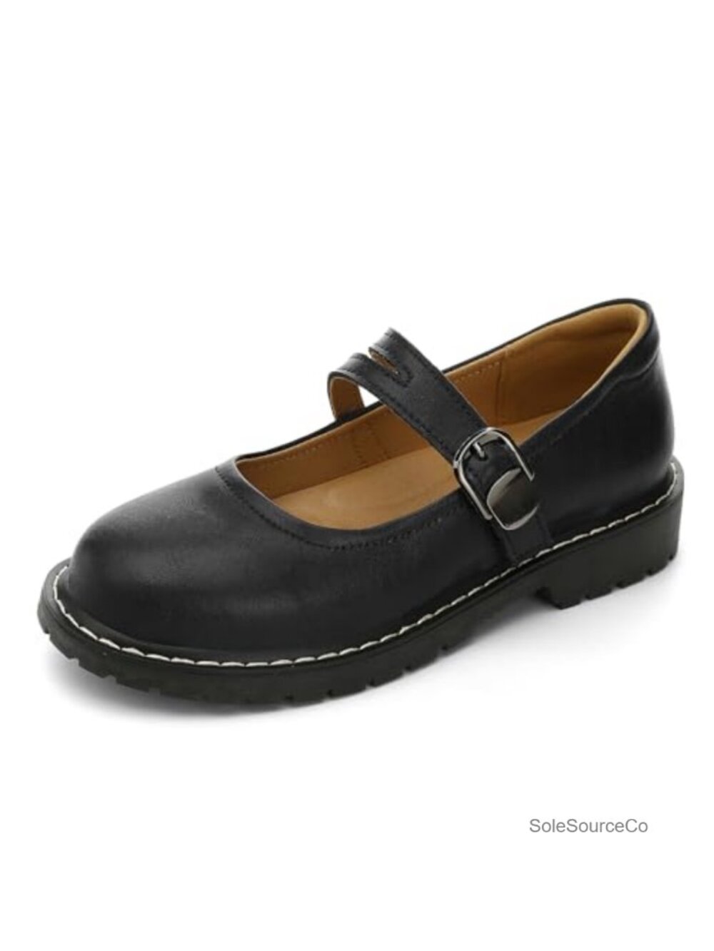 Women's Leather Mary Jane Flats Hook & Loop Close Toe Oxford Shoes